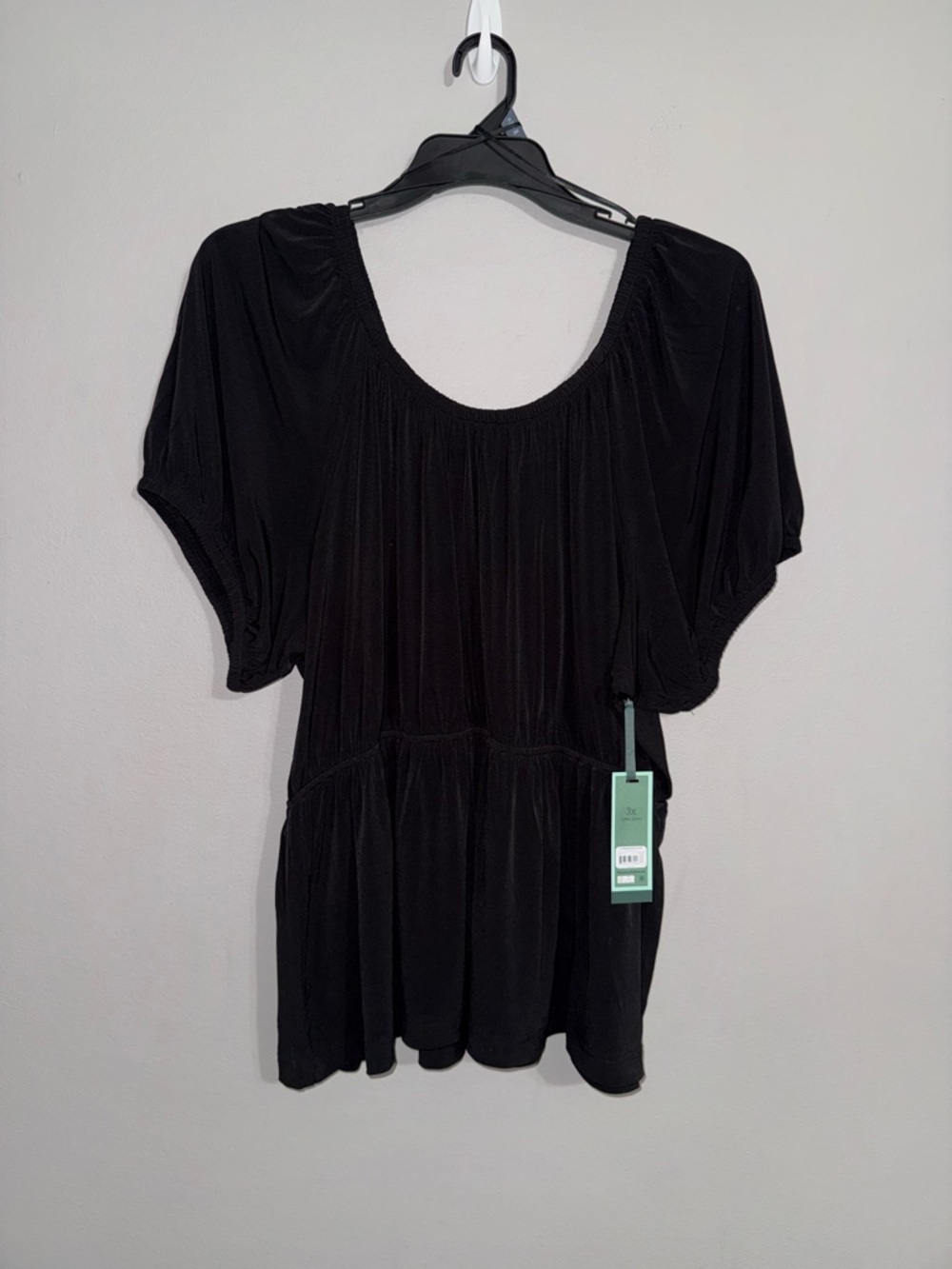 Terra & Sky Black Puff Sleeve Peplum Top 3X BNWT